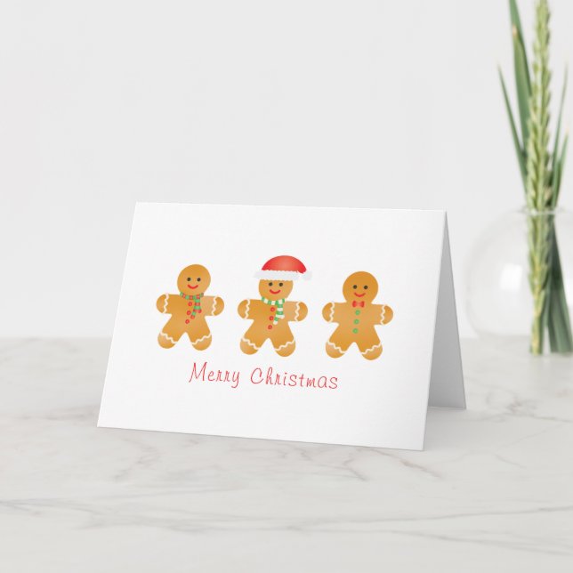 Merry Christmas Gingerbread Men Santa Hat Card (Front)