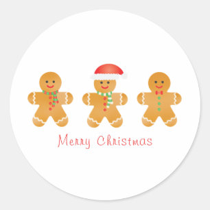 Merry Christmas Gingerbread Men Santa Hat Classic Round Sticker