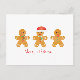 Merry Christmas Gingerbread Men Santa Hat Postcard