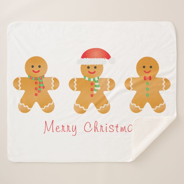 Merry Christmas Gingerbread Men Sherpa Blanket (Front (Horizontal))