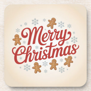 Merry Christmas Gingerbread Men Snowflakes Coaste Coaster