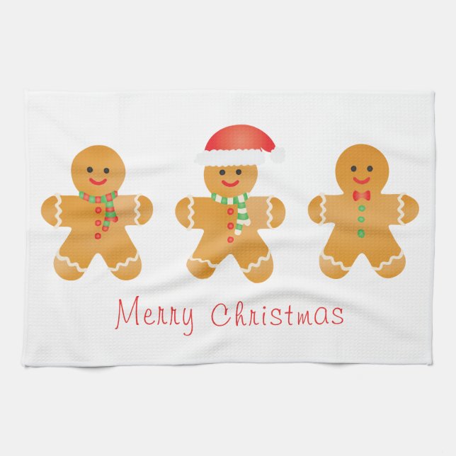 Merry Christmas Gingerbread Men Tea Towel (Horizontal)