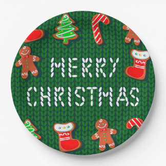 Merry Christmas Gingerbread Ornaments on Green Paper Plate
