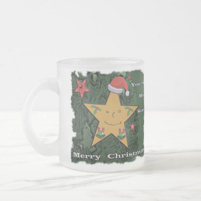 Merry Christmas gingerbread star Frosted Glass Coffee Mug (Left)