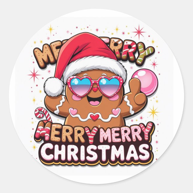 Merry Christmas Gingerbread Sticker – Cute Holiday (Front)