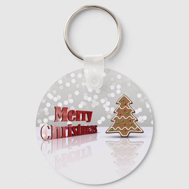 Merry Christmas Gingerbread Tree Key Ring (Front)