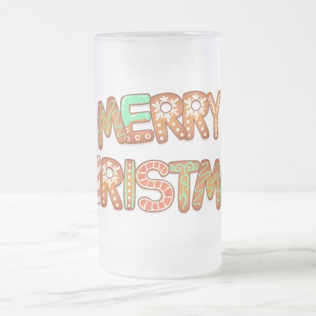 Merry Christmas Gingerbread Typography  Frosted Glass Beer Mug (Center)