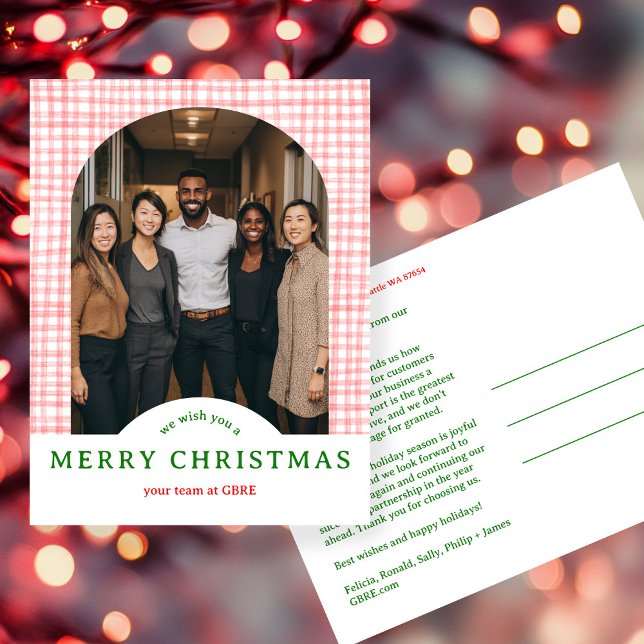 MERRY CHRISTMAS Gingham Arch PHOTO Business Xmas Postcard (MERRY CHRISTMAS Gingham Arch PHOTO Business Xmas Postcard
)