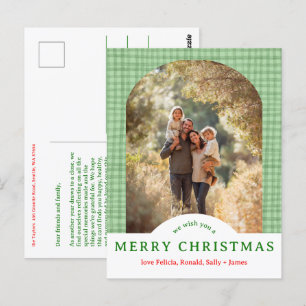 MERRY CHRISTMAS Gingham Holiday CUSTOM Arch PHOTO Postcard