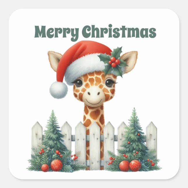 Merry Christmas giraffe Holiday Square Sticker (Front)