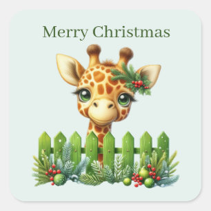 Merry Christmas giraffe Holiday Square Sticker