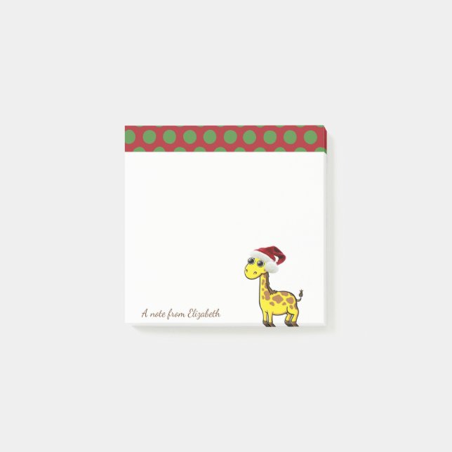Merry Christmas,Giraffe Santa Hat -Personalised Post-it Notes (Front)