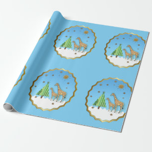 MERRY CHRISTMAS GIRAFFE. WRAPPING PAPER