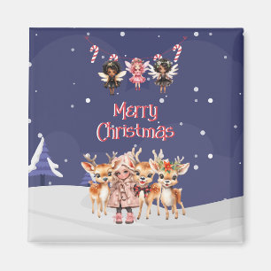 Merry Christmas Girl Reindeer Candy Cane Fairies Magnet