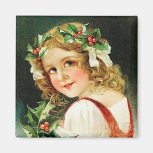Merry Christmas Girl Vintage Magnet