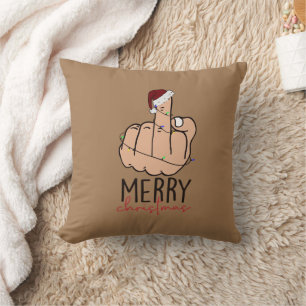 Merry Christmas Giving the Finger Cushion