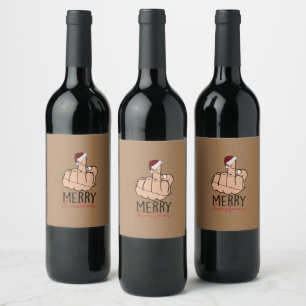 Merry Christmas Giving the Finger Wine Label