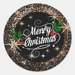 Merry Christmas, glitter and gleam Classic Round Sticker