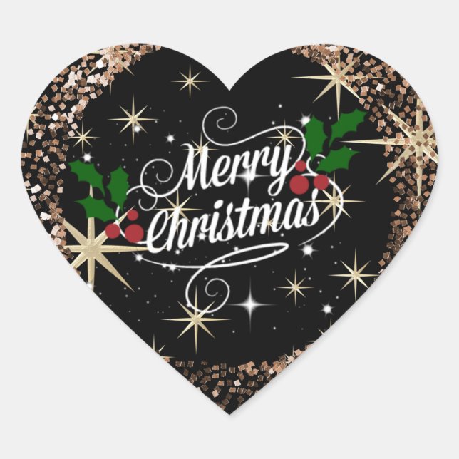 Merry Christmas glitter and sparkle Heart Sticker (Front)