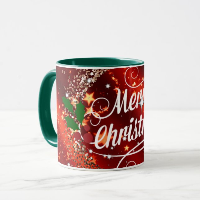 Merry Christmas, glitter and sparkle Mug (Front Left)