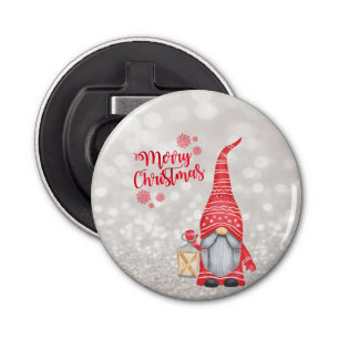 Merry Christmas,Glitter Bokeh,Cute Gnome Bottle Opener