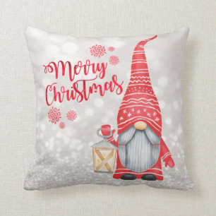 Merry Christmas,Glitter Bokeh,Cute Gnome  Cushion