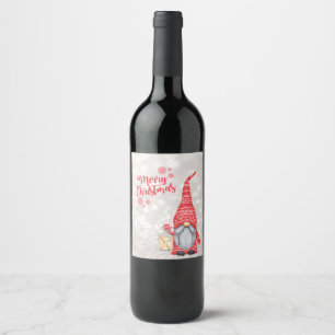 Merry Christmas,Glitter Bokeh,Cute Gnome Wine Label
