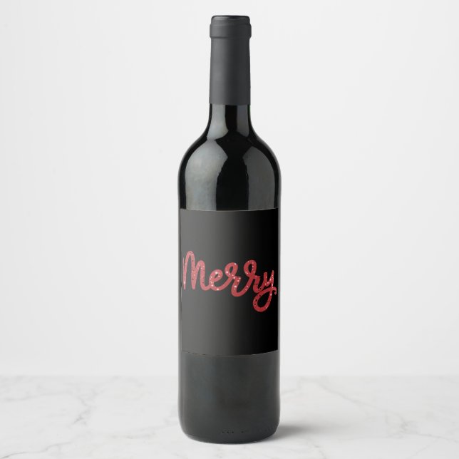 Merry Christmas Glitter Holiday  Wine Label (Front)