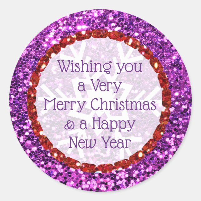 Merry Christmas Glitter Purple and Red Stickers (Front)