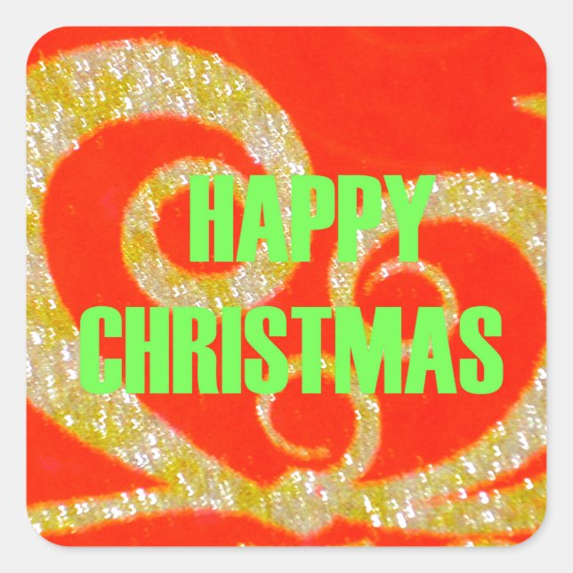 Merry Christmas Glitter Red Text Pattern Design  Square Sticker (Front)