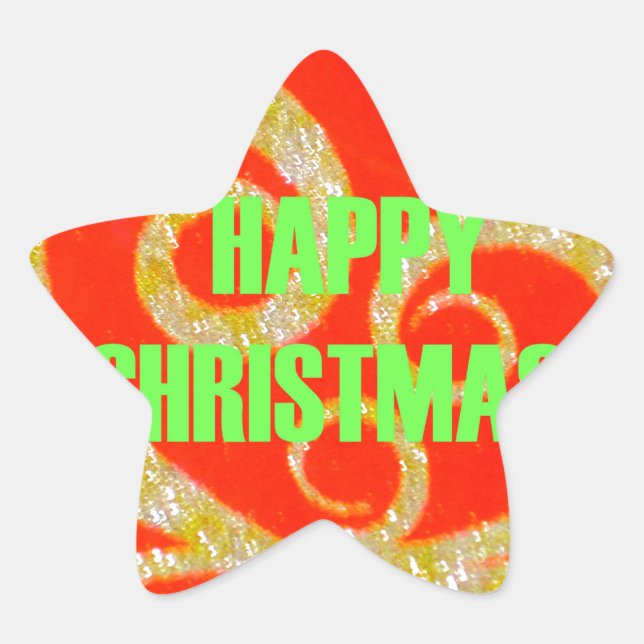 Merry Christmas Glitter Red Text Pattern Design  Star Sticker (Front)