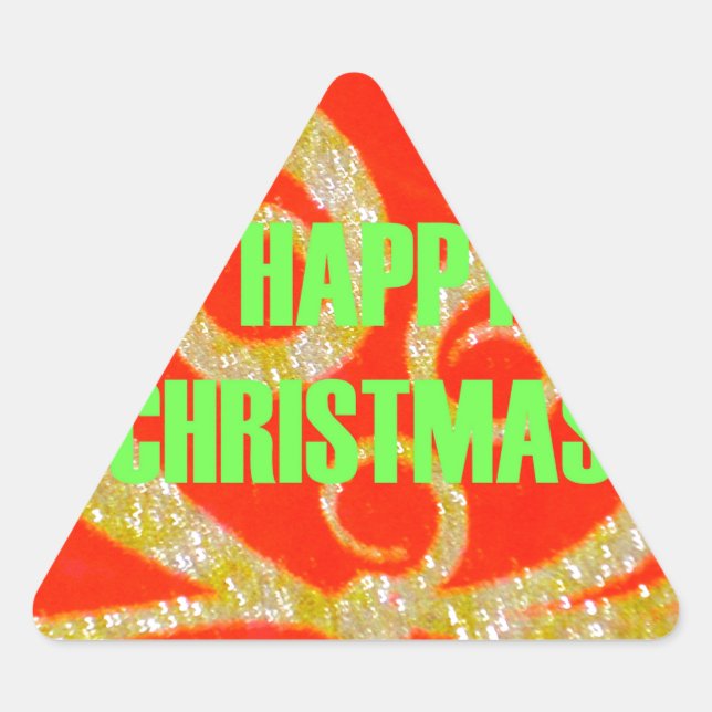 Merry Christmas Glitter Red Text Pattern Design  Triangle Sticker (Front)