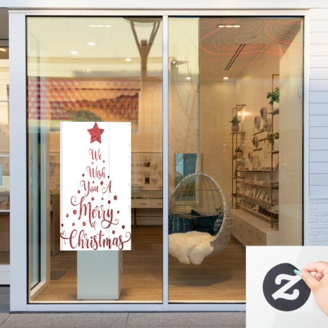 Merry Christmas glitter red Window Cling (Store Window)