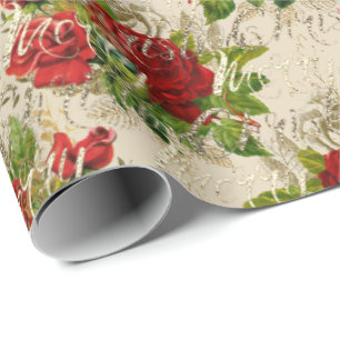 Merry Christmas Glitter Script Rose Gold Red Ivory Wrapping Paper