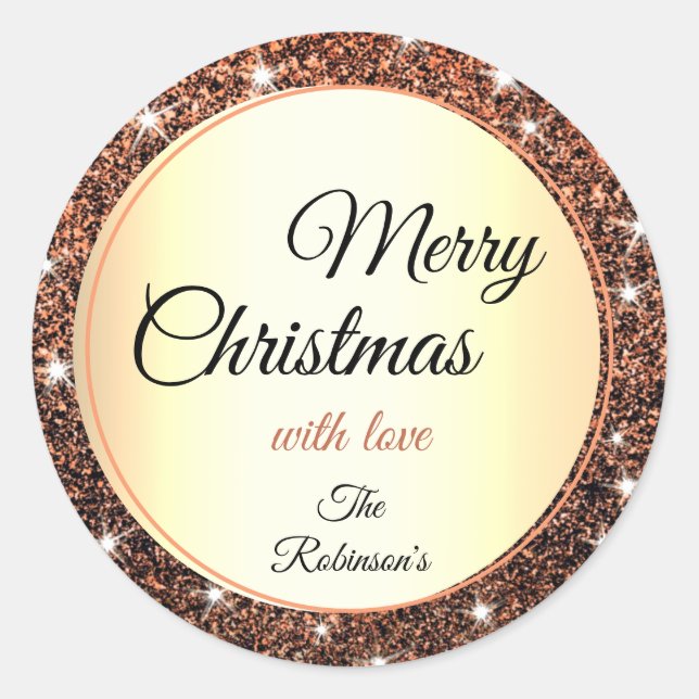 Merry Christmas Glitter Sparkle Stars Trendy Glam Classic Round Sticker (Front)