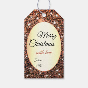 Merry Christmas Glitter Sparkle Stars Trendy Glam Gift Tags