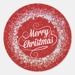 Merry Christmas, glittering holiday colors  Classic Round Sticker