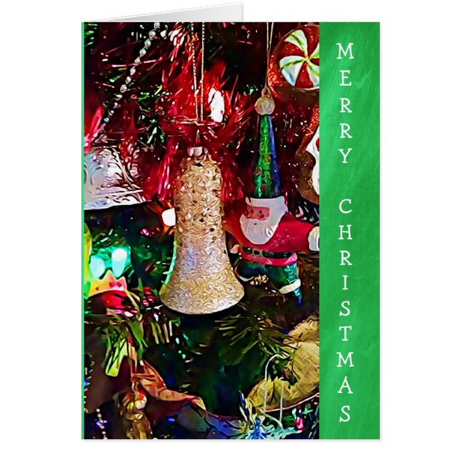 Merry Christmas Glittery Bell and Santa Card (Front)