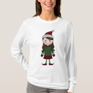 Merry Christmas Glittery Elf Girl Winter Red Green T-Shirt