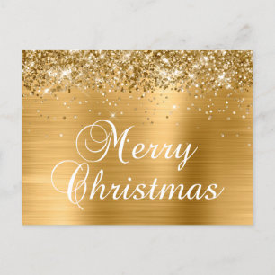 Merry Christmas Glittery Golden Foil Holiday Postcard