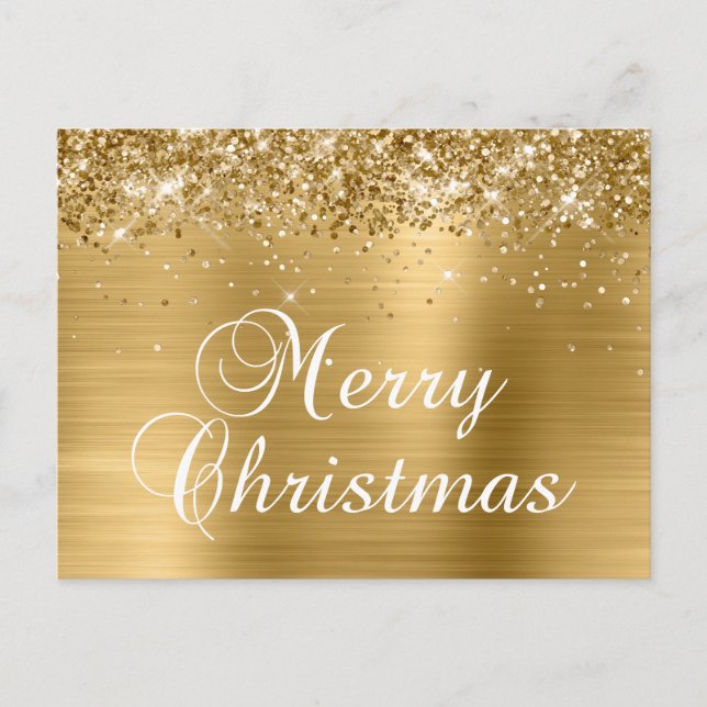 Merry Christmas Glittery Golden Foil Holiday Postcard (Front)