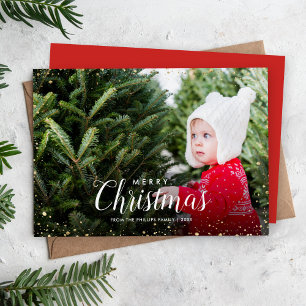 Merry Christmas Glitz Faux Glitter Photo Overlay Holiday Card