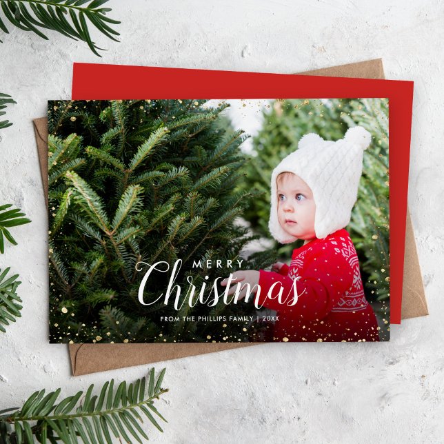 Merry Christmas | Glitz Faux Glitter Photo Overlay Holiday Card (Creator Uploaded)