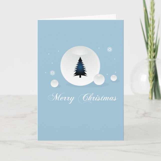 Merry Christmas Globes Tree Snowflakes Light Blue Holiday Card (Front)