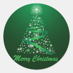 Merry Christmas Glow Tree Classic Round Sticker