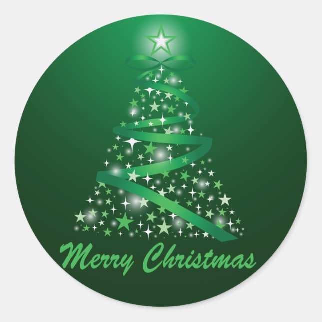 Merry Christmas Glow Tree Classic Round Sticker (Front)