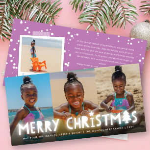 Merry Christmas Glow Whimsical Tree Modern 3 Photo Holiday Card