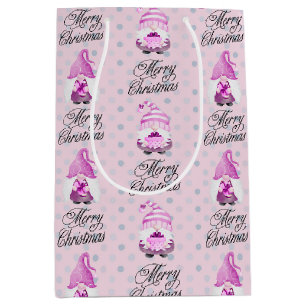 Merry Christmas Gnome And Dots Medium Gift Bag