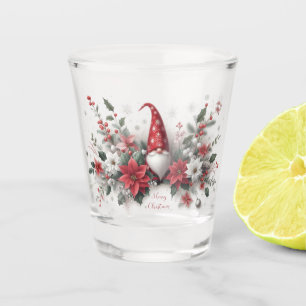 Merry Christmas Gnome and Poinsettias  Shot Glass
