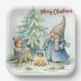 Merry Christmas Gnome and the Christmas Tree  Paper Plate